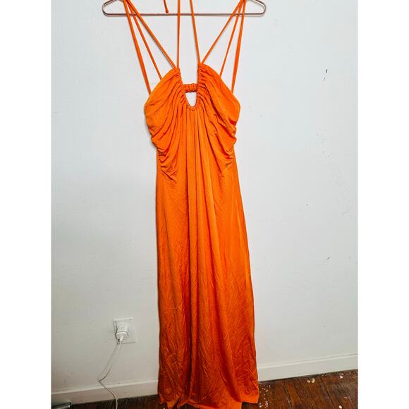 JONATHAN SIMKHAI Orange Jersey A-Line Open Tie Back V-Neck Hayes Dress sz Small - Picture 2 of 16